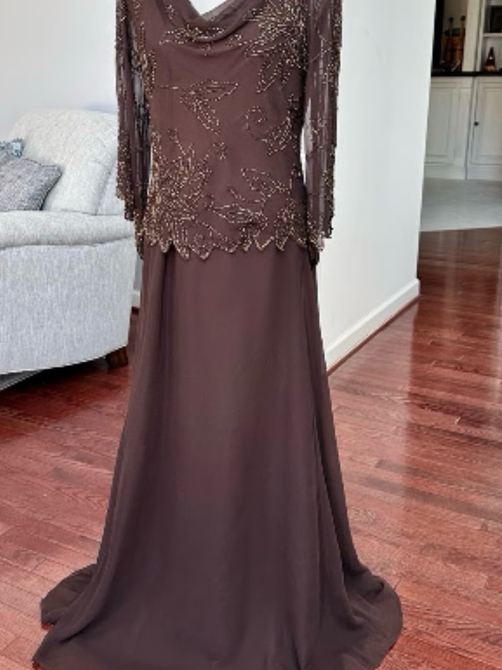 Beautiful J Kara Chocolate Brown Beaded Evening Dress-only worn once!